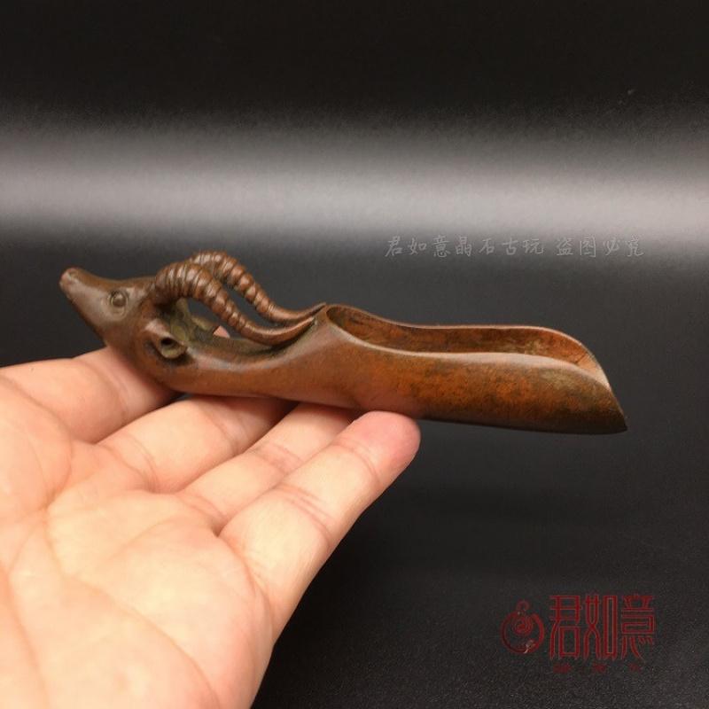 Antique Copper Antelope Head Spoon Shovel Retro Set Tea Ceremony Supplies