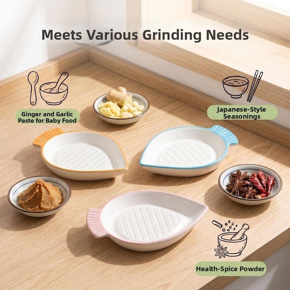 Ceramic Garlic Ginger Grater Non-Slip Garlic Shredding Plate Seasoning Dipping Dish Restaurants