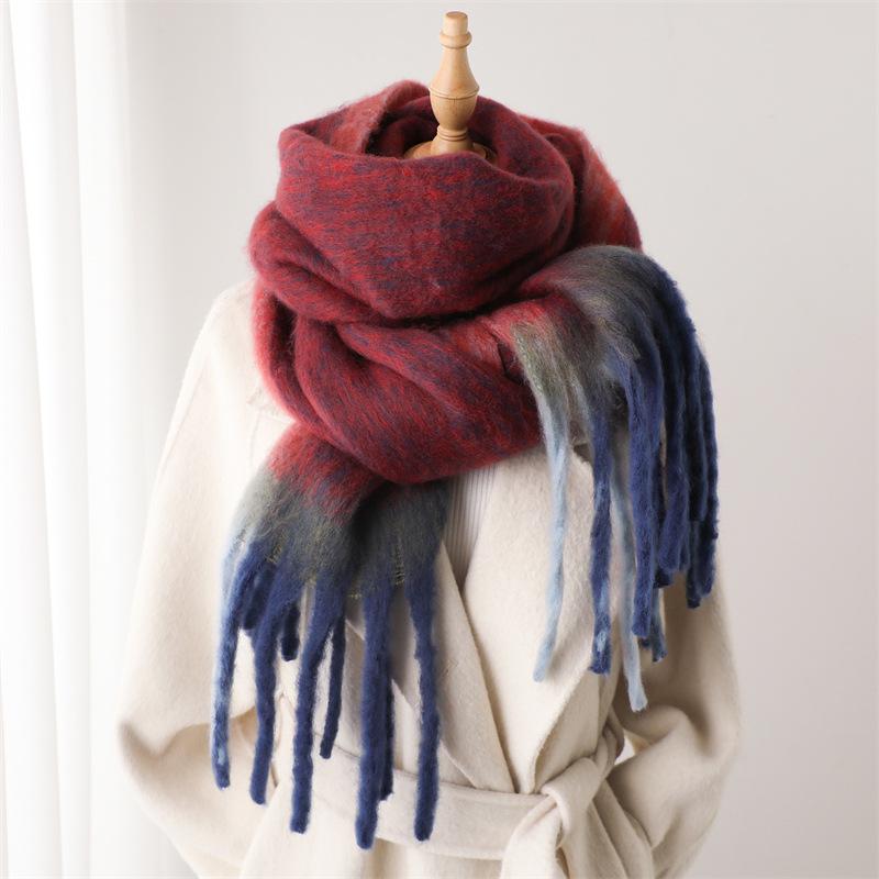 Imitation Cashmere Warm Shawl Scarf Men And Women Versatile Color Matching Gradual Change Fringed Circle Yarn Scarf