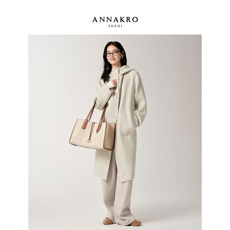 Женское двустороннее длинное пальто с капюшоном Jiu Zi Anna K, 100% шерсть