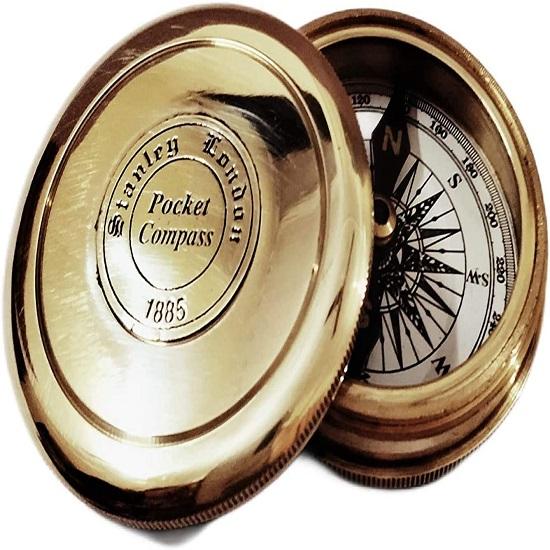Elegant Timeless and  Brass Vintage Pocket Compass with Nostalgic Nautical Charm In