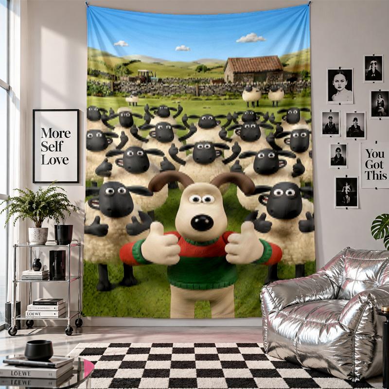 Wall TapestryShaun the Sheep Art Hanging Cloth Decorative Background Cover for Room Decoration