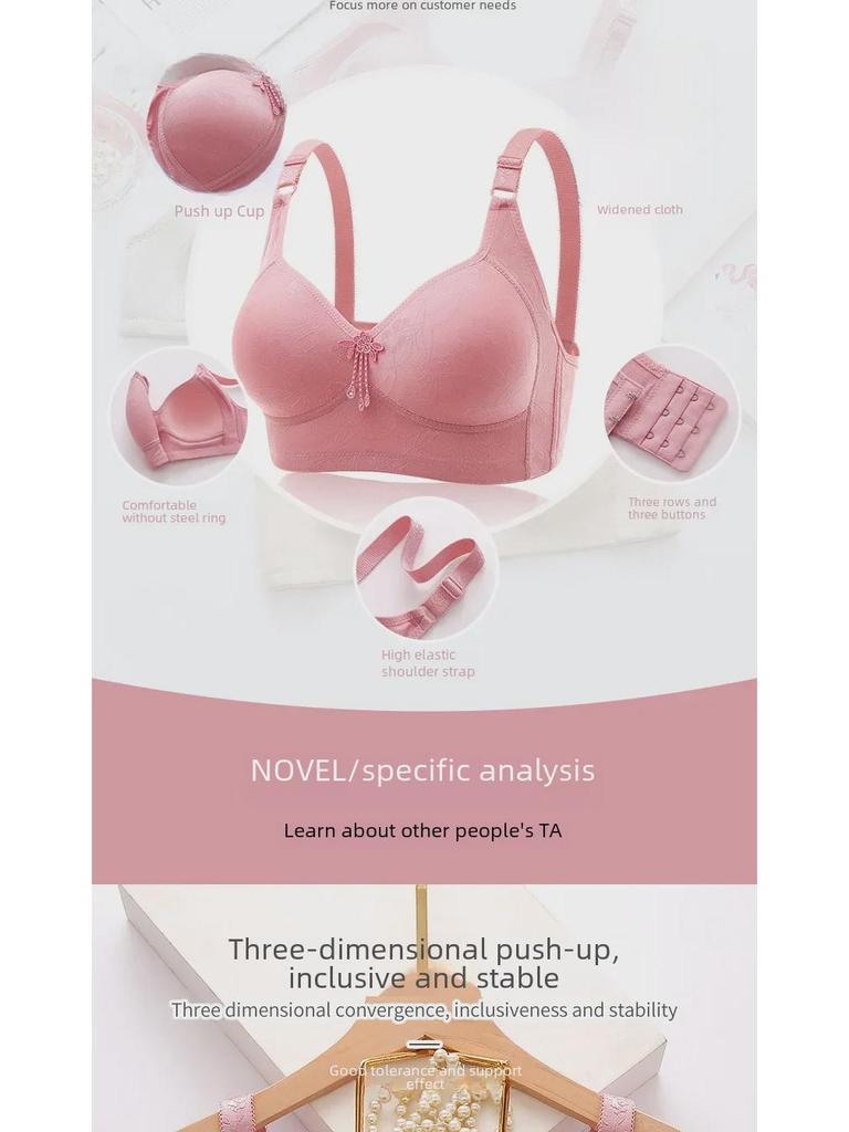 Breast-Lifting No-Wire Jacquard Bra for Middle-Aged & Elderly - Thin Mold Cup, Adjustable & Reducing.