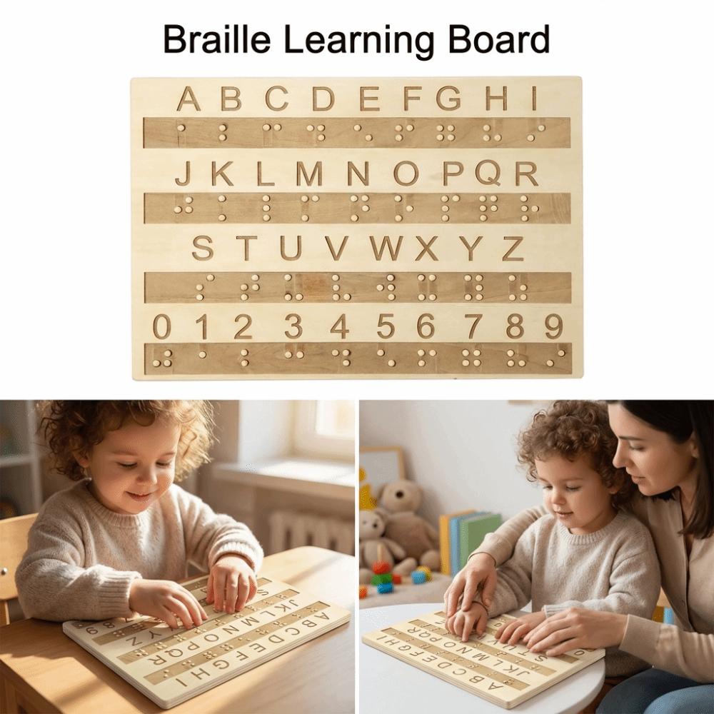 Thickened Braille Alphabet Board Wooden Braille Self-Learning Tool Visual Impairment Aids