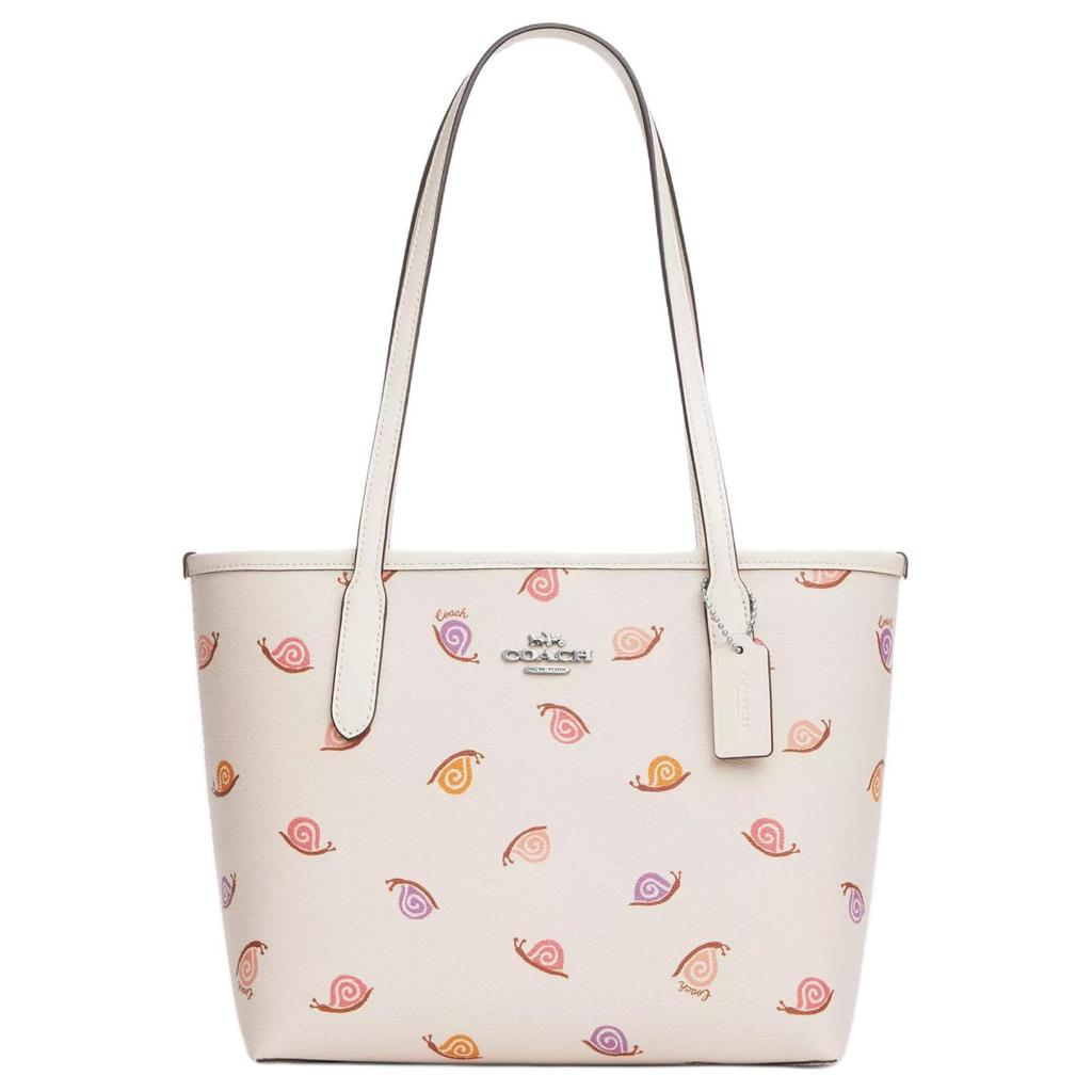 Coach City 23 Snail Print Coated Canvas And Smooth Leather Tote Bag Women Tote Bags Silver Chalk Multicolor CV269-SVCAH