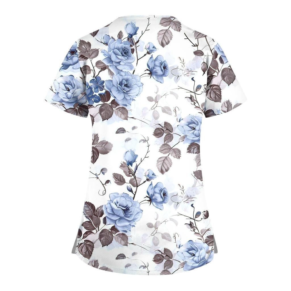 Женский топ с коротким рукавом и V-образным вырезом, принтом и карманом Dry-nurse