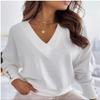 Осенне-зимняя модная женская мода с v-образным вырезом и длинным рукавом, повседневная однотонная трикотажная пуловер на пуговицах, свитера, джемпер
