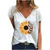 Модные весенние блузки с принтом подсолнухов, футболки с коротким рукавом и V-образным вырезом, повседневные