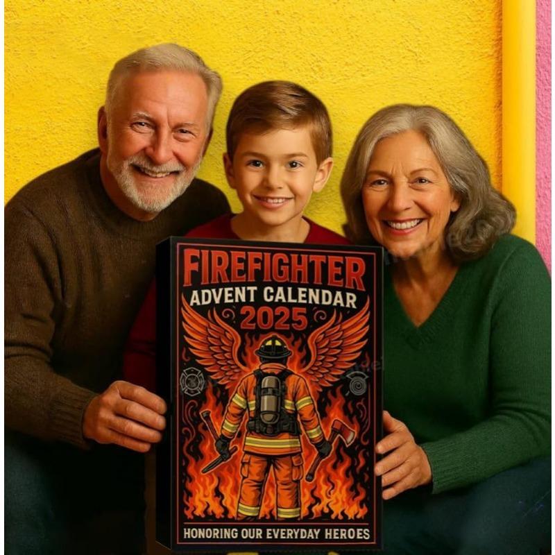 Firefighter Advent Calendar 2025, 24 Days Christmas Countdown Calendar With 2D Flat Acrylic Firefighter Themed Decorations,Gift For Firefighter