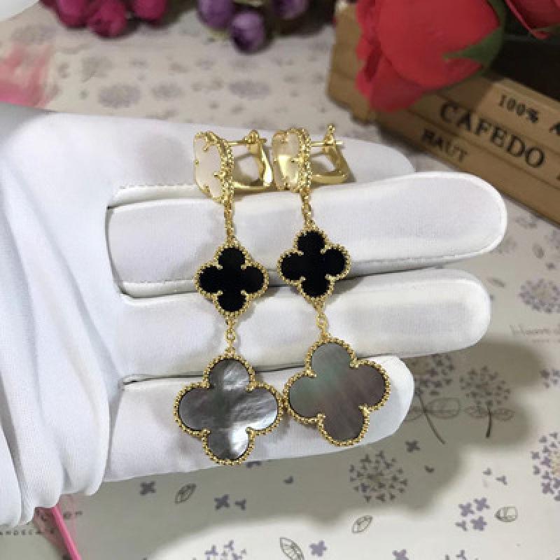 Boutique Three Flowers Size Flower Earrings Four-leaf Clover Earrings Clip 18k Light Luxury Ins Design Fashion Hundred with Earrings