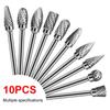 10Pcs Tool Grinder Rotary Burr 1/8" Steel Bits Set Die Cutting Tungsten Carving Metal 1/4" Shank Carbide For Metal Engraving