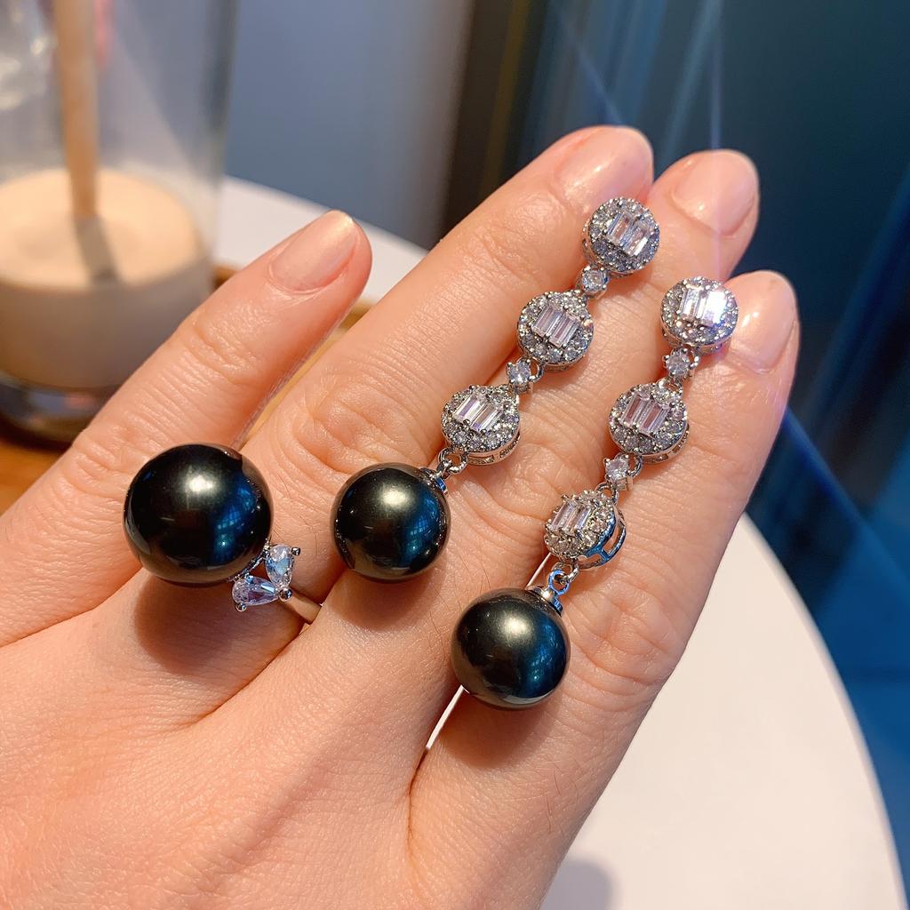 S925 Таитянский жемчуг кольцо серьги ювелирные изделия комплект из двух частей знаменитости модная одежда