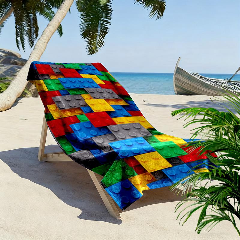 Building Blocks Print Beach Towel, Large Soft Quick Dry Towel for Beach Camping Swimming