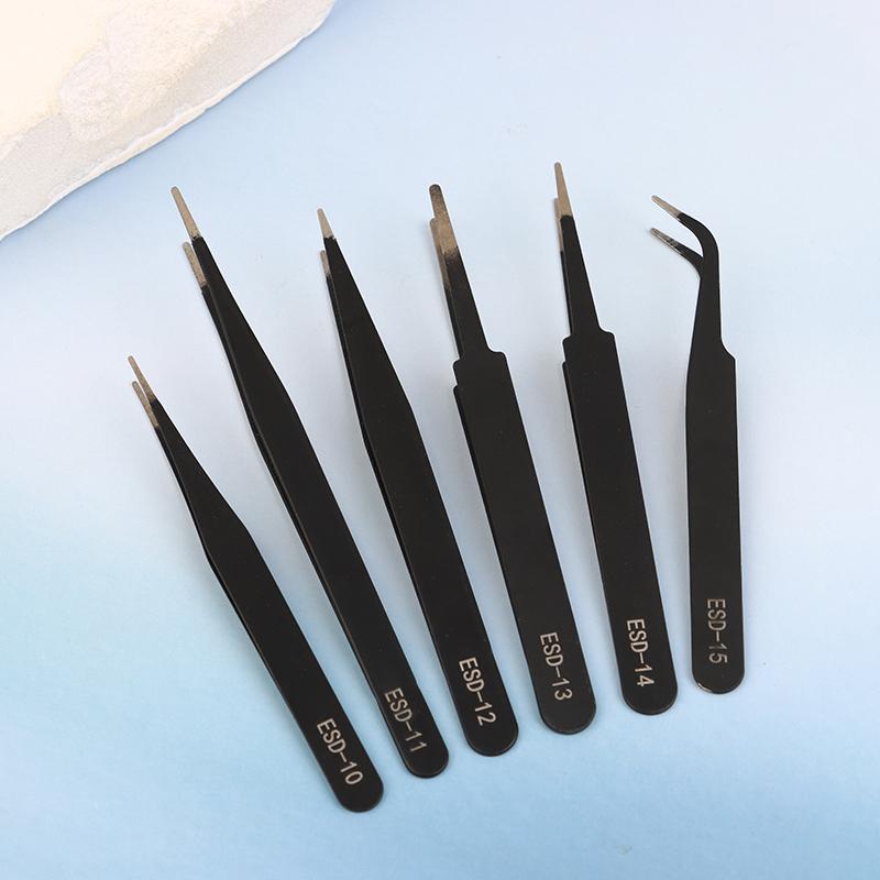 Прецизионный антистатический пинцет ESD, набор 6 шт. - Прочный инструмент из нержавеющей стали для ремонта электроники и моделирования процессов, сгибающийся&Т