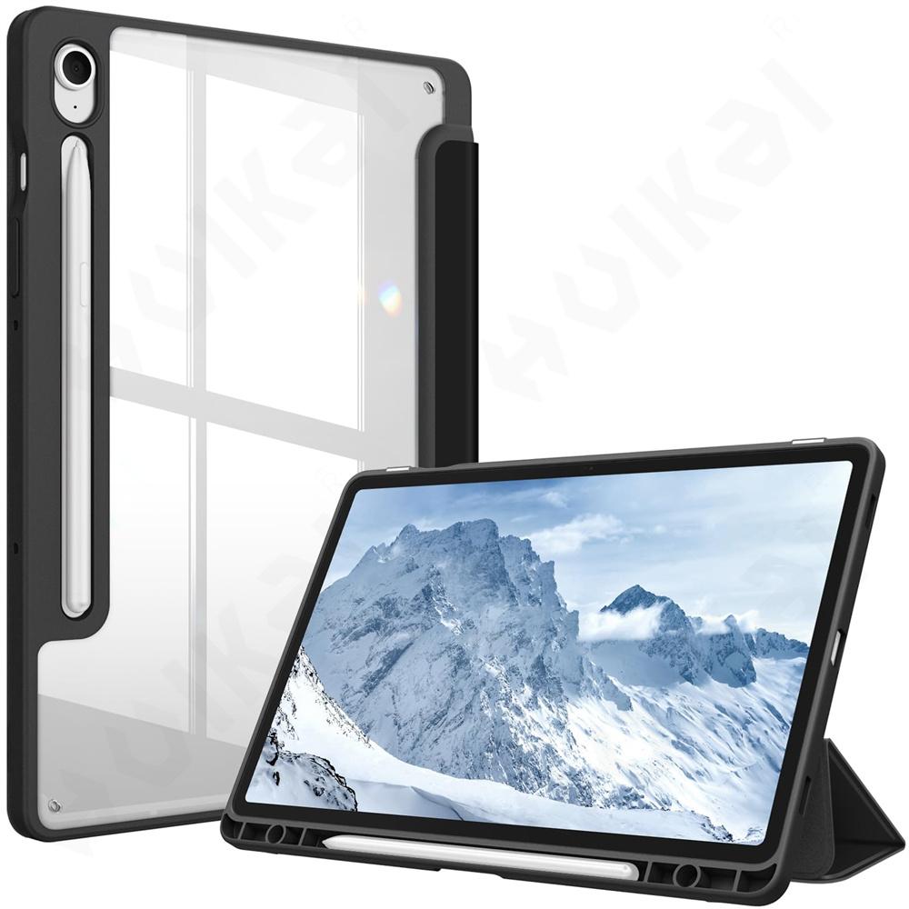 Чехол для Samsung Galaxy Tab S10 FE / S9 FE 10,9 дюйма, тонкий, полупрозрачная задняя панель, подставка с тройным сложением, зарядка стилуса, автоматическое пробуждение/сон