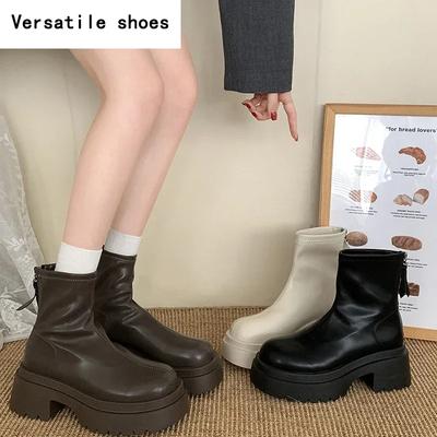 Массивные женские короткие ботинки Модная обувь с задней молнией Новые осенне-зимние ботильоны женские на толстом каблуке