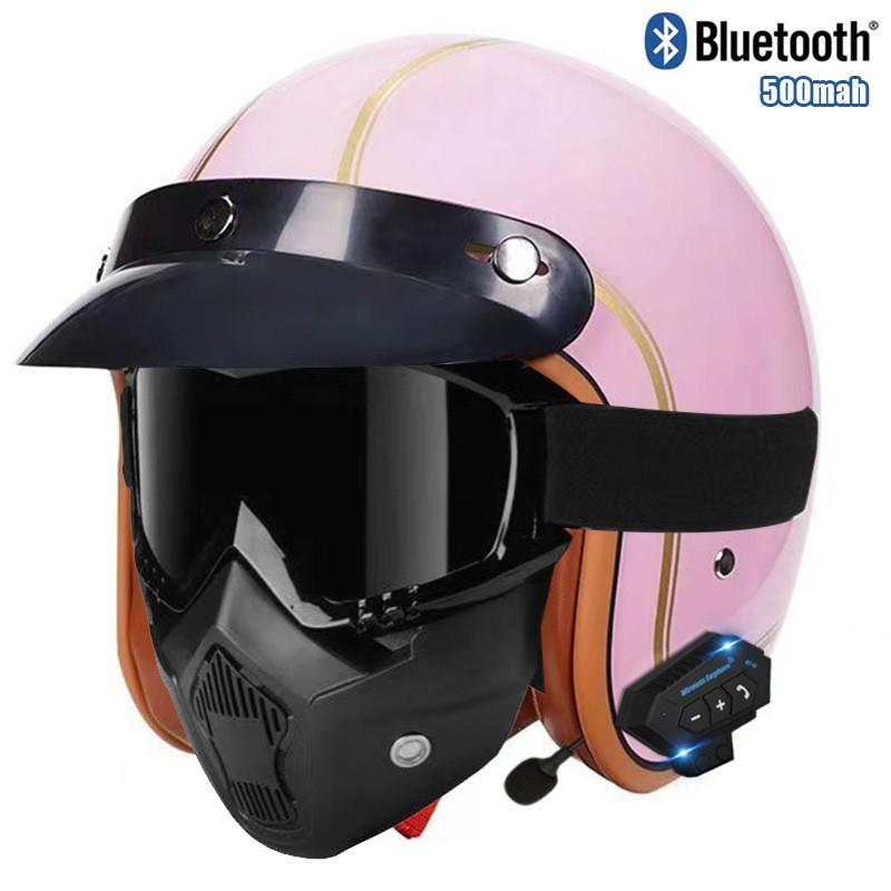 DOT Certified 3/4 Motorcycle Helmet Men Women Retro Style ABS Cruiser Scooter Half With Bluetooth Option