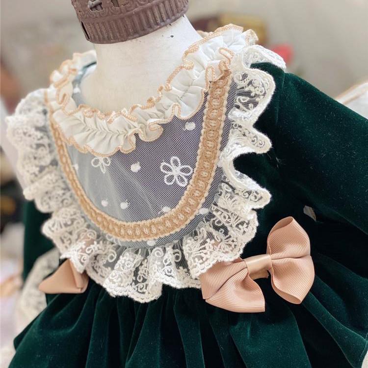 Платье принцессы Лолиты из бархатного кружева для девочки, младенца, малыша, ребенка, винтажное, элегантное, с бантом, пачка, Vestido, на Рождество для ребенка