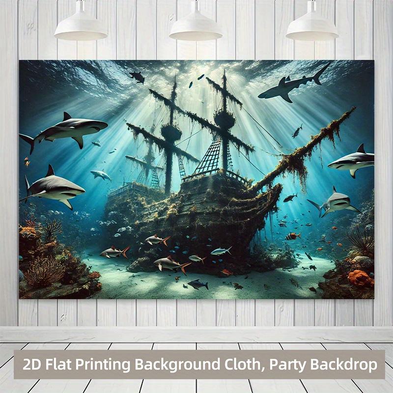 1pc, 2Dflat, underwater shipwreck and marine life backdrop banner, for photography, indoor/outdoor decoration, wsj
