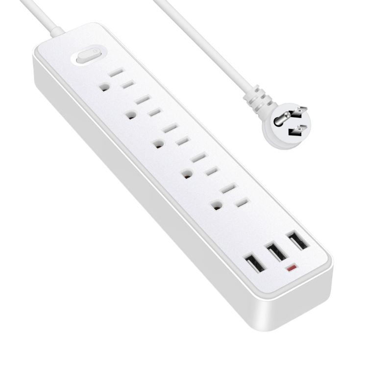 Настенная электрическая розетка с 5 не заземленными гнездами и 3 USB-портами для домашнего офиса, длина шнура 1,2 м
