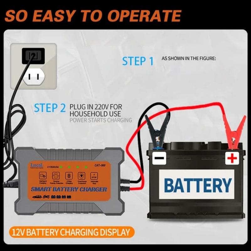 LANCOL CAT900 Portable Car Battery Charger 12V 3A Full Automatic Smart Car Battery Charger Repair Maintainer Wet Dry Lead Acid