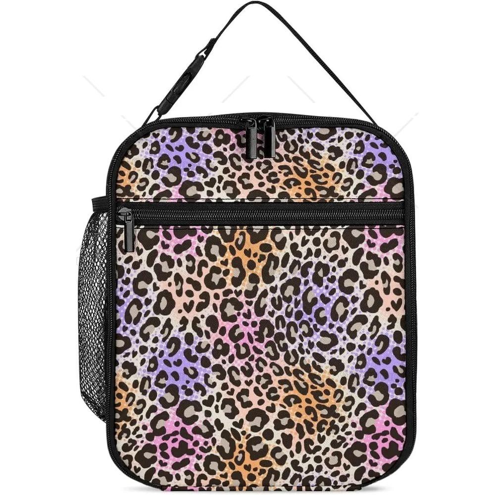 Сумка для ланча с принтом из разноцветной кожи животных, розовая, в полоску зебры, изолированная, большая, многоразовая, герметичная сумка для ланча ForWork