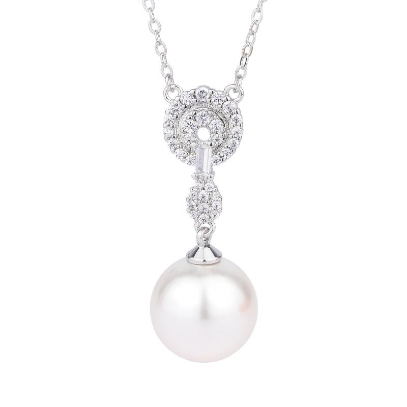Shell Pearl Earrings White Necklace Pendant Two-piece Set Retro Design Atmospheric Women