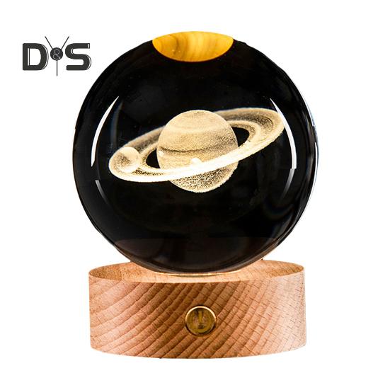 3D прозрачный шарообразный светильник, искусственный хрустальный шар, ночник с деревянной основой, работающий от USB, для декора спальни, гостиной