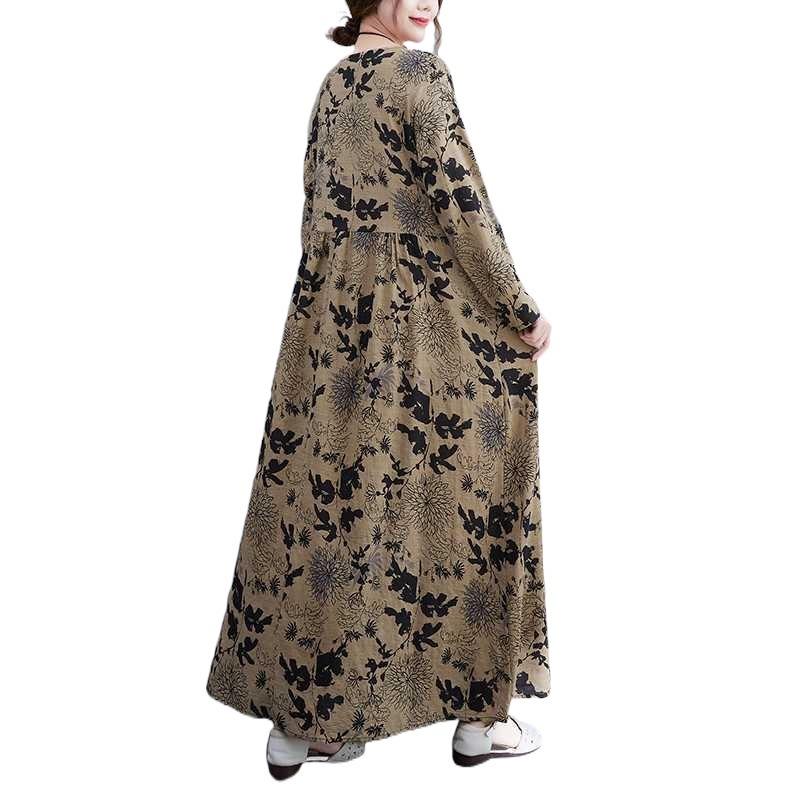 Artistic Plus-size Plus Plus-size Printed Long-sleeved Dress