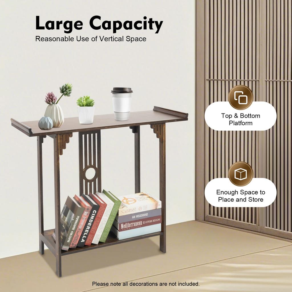 Bymaocar 2-ярусный узкий приставной столик для эспрессо, тонкий акцентный столик, универсальный бамбуковый стол, прочный консольный стол, легко собирается