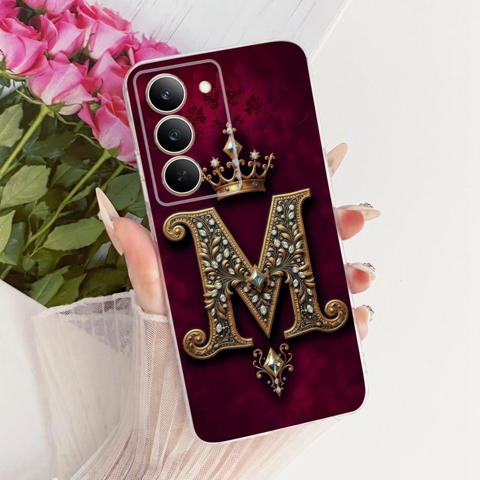 Чехол для Realme 14x 5G Индия Чехол RMX3940 Прозрачный Роскошная Корона Буквы А-Я 2D Плоский Узор Мягкий Чехол для Телефона