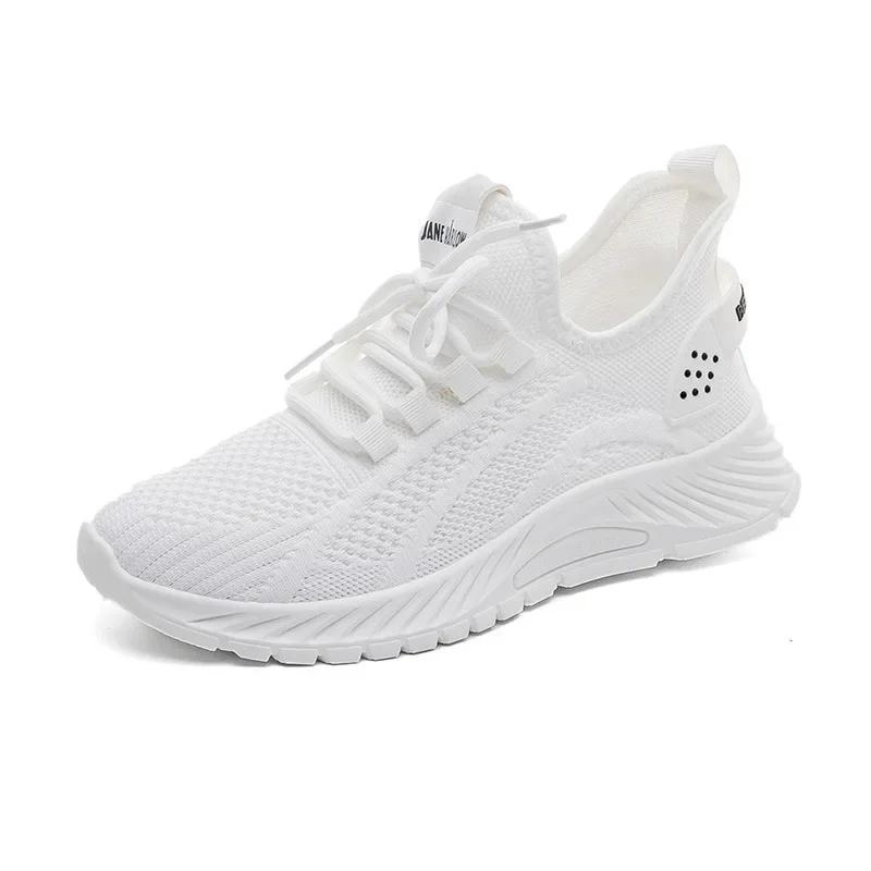 Fashion Women Fly Weave Mesh Breathable Sneakers 2025 New Flat Casual All-match White Sport Shoes Female Outdoor Running Shoes
