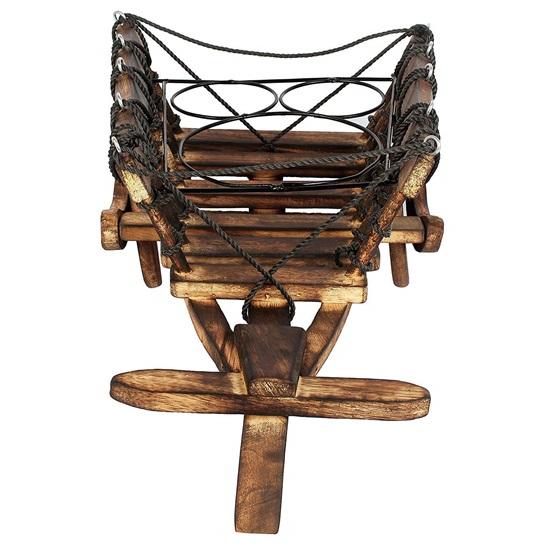 Wooden Trolley Diameter 35.56 Cm In the Shape of 1 Bottle of Wine and 2 Cup Holders Handmade Wooden Trolley