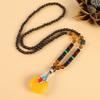 Retro Versatile Men's and Women's Sweater Chain Long High-end Wooden Pendant Buddha Bead Necklace Pendant Cotton and Linen Accessories