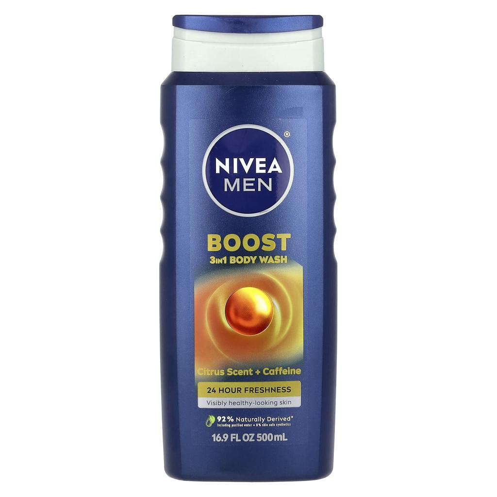 Nivea Men's, Boost 3-In-1 Body Wash, Citrus Fragrance + Caffeine, 16.9 Fl Oz (500 Ml)