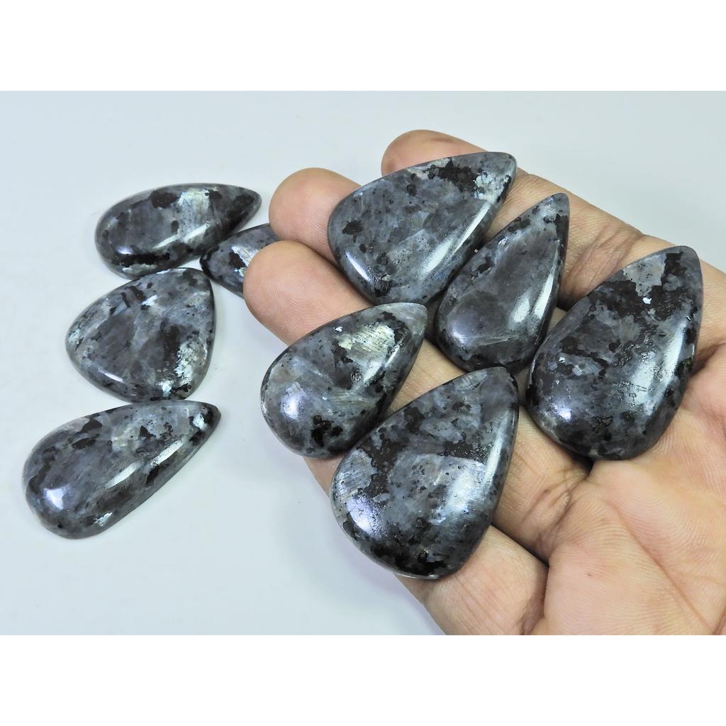 375Cts. Natural Larvikite Pear Shape Cabochon Loose Gemstone 9Pcs Lot C-1940