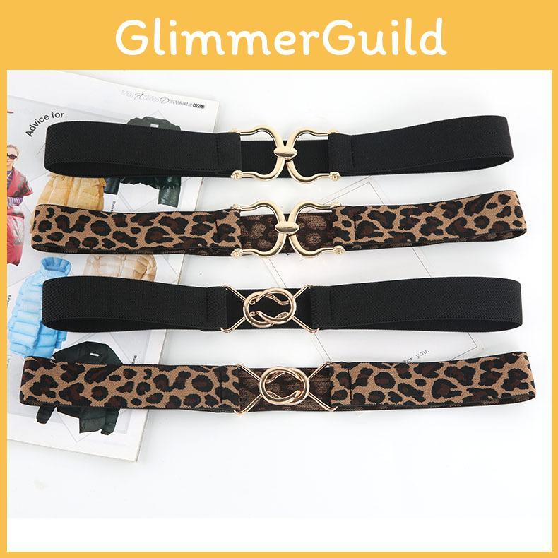 Fashion Black And Leopard Print Elastic Waistband With Buckle Design For Formal Events
