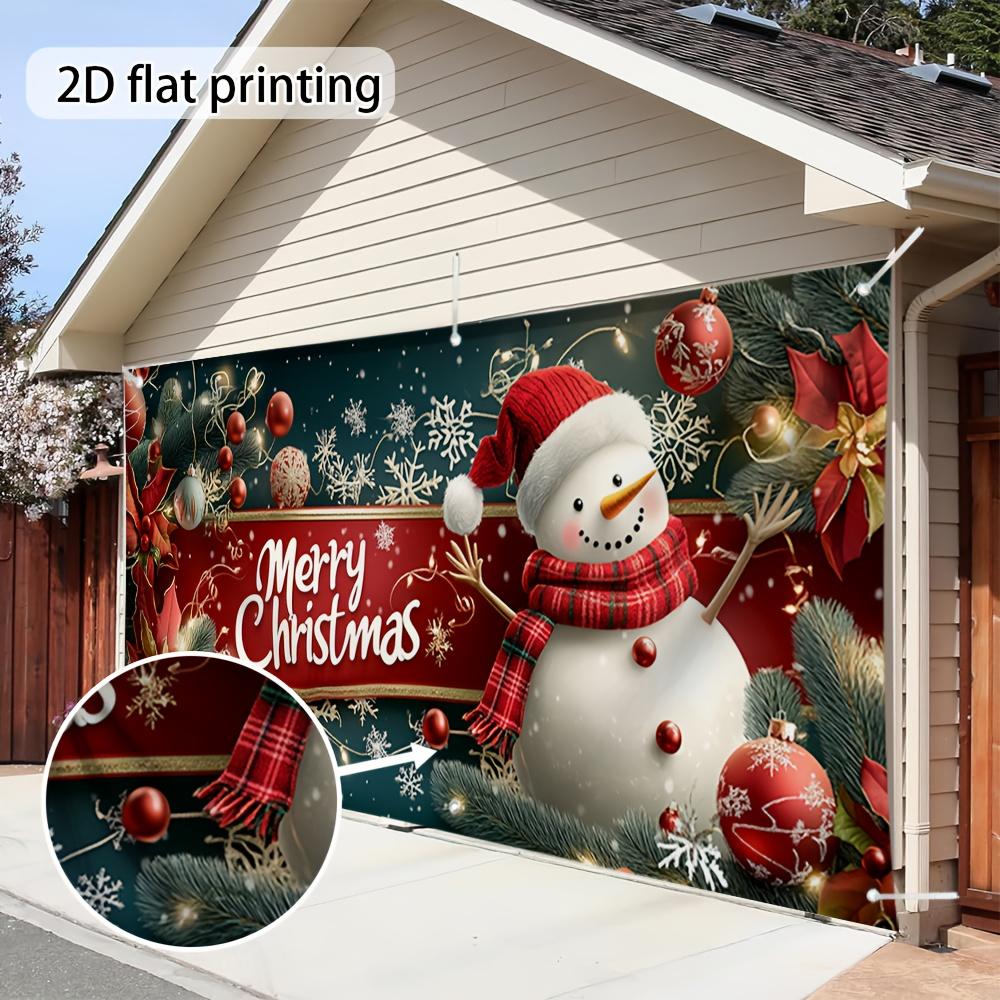 2D door banner, 1 piece, Christmas snowman cheer [2D flat] Large garage door cover, fade resistant, no electricity requi