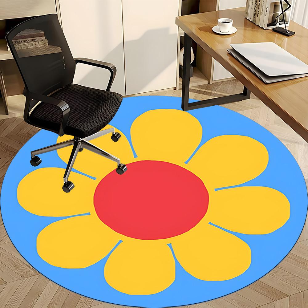 1pc Flower Bloom Office Round Area Rug, Mat Suitable For Office, Under Office Chairs Bedroom Living Room Home Decor, Room Deco