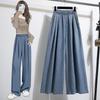 DIMANAF 2025 Большие размеры Женские весенние джинсы шаровары Синие повседневные эластичные базовые длинные брюки с высокой талией 5XL