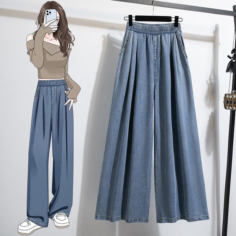 DIMANAF 2025 Большие размеры Женские весенние джинсы шаровары Синие повседневные эластичные базовые длинные брюки с высокой талией 5XL