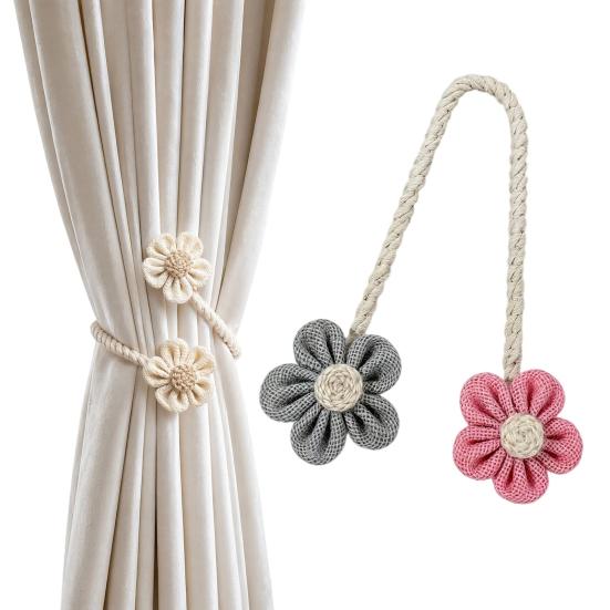 Cotton And Linen Curtain Tiebacks, Decorative Curtain Holdbacks Rope, Flower Curtain Tie Backs, Boho Drapes Holdbacks for Home Office Hotel Decor