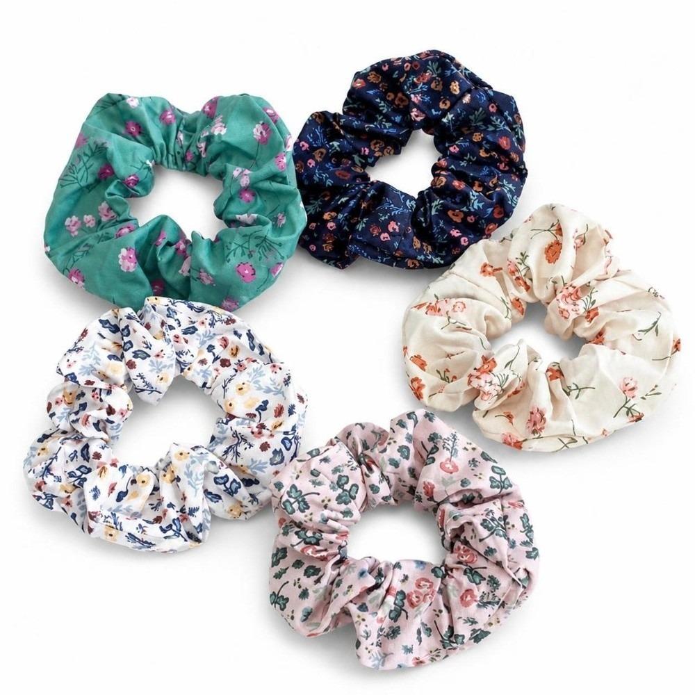 5pcs/set Elastic Floral Fabric Headbands Vintage Floral Ponytail Holder Scrunchie Hair Ties Daily