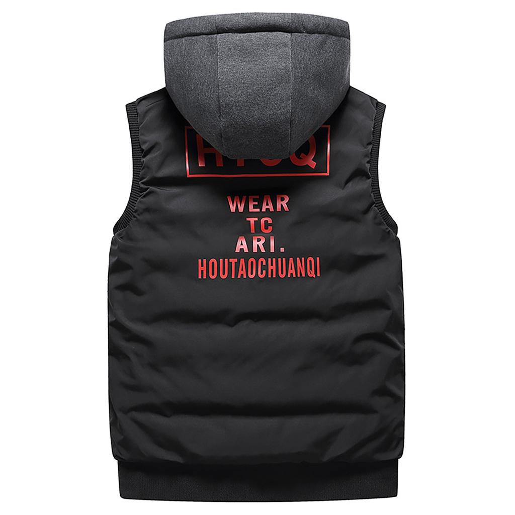 Мужская Зимняя Мода Воротник-стойка Жилет Жилет Куртка Топ Пальто С капюшоном