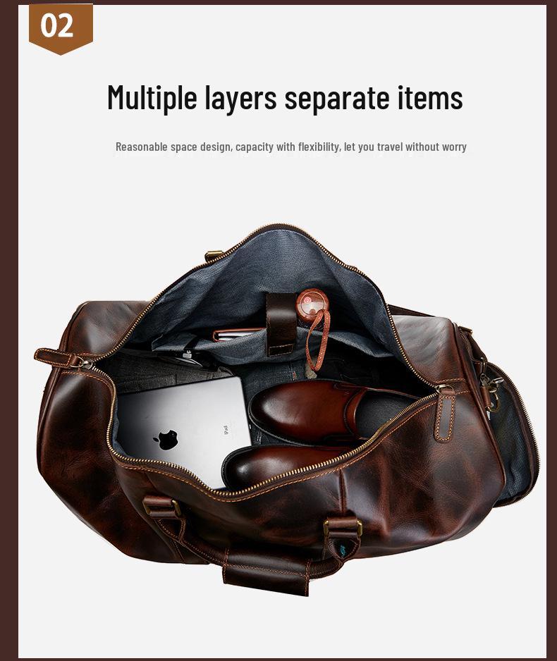 Мужская кожаная дорожная сумка с отделением для обуви - Винтажная кроссбоди ручная кладь
