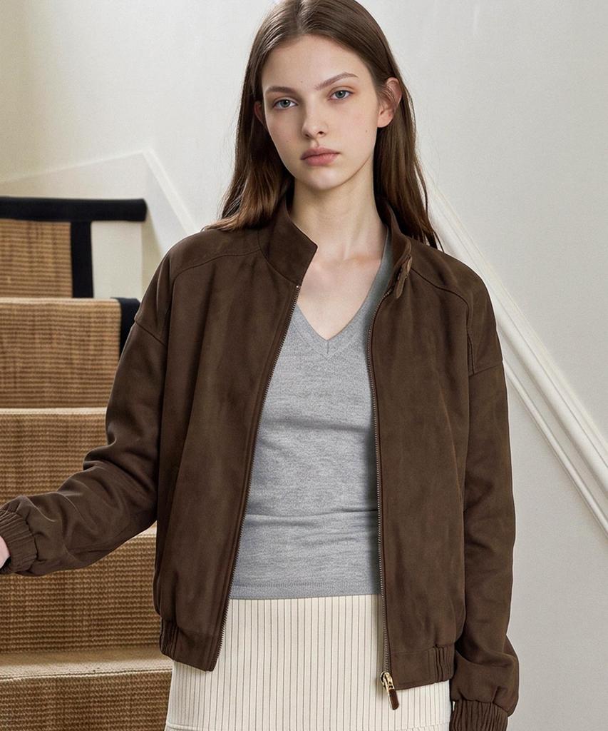FOREVER21 Замшевая простая куртка с высоким воротником и длинными рукавами (Ftdcjk005)