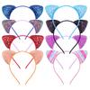 Girls Headband Glitter Sequins Non-slip Slim Flexible Heavy Duty Hairstyle Decoration Candy Color Cartoon Cat Ear Princess Hair Band Hair Accessories