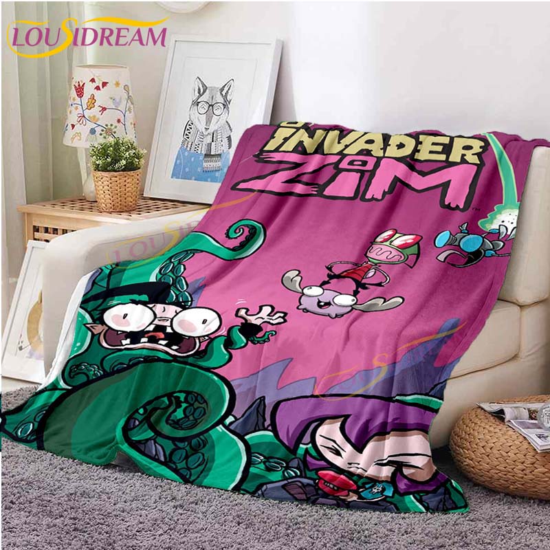 Одеяло Invader ZIM, классическое одеяло с принтом инопланетянина, фланелевое одеяло с мультяшным принтом для кровати, дивана, офиса, детское одеяло, подарки
