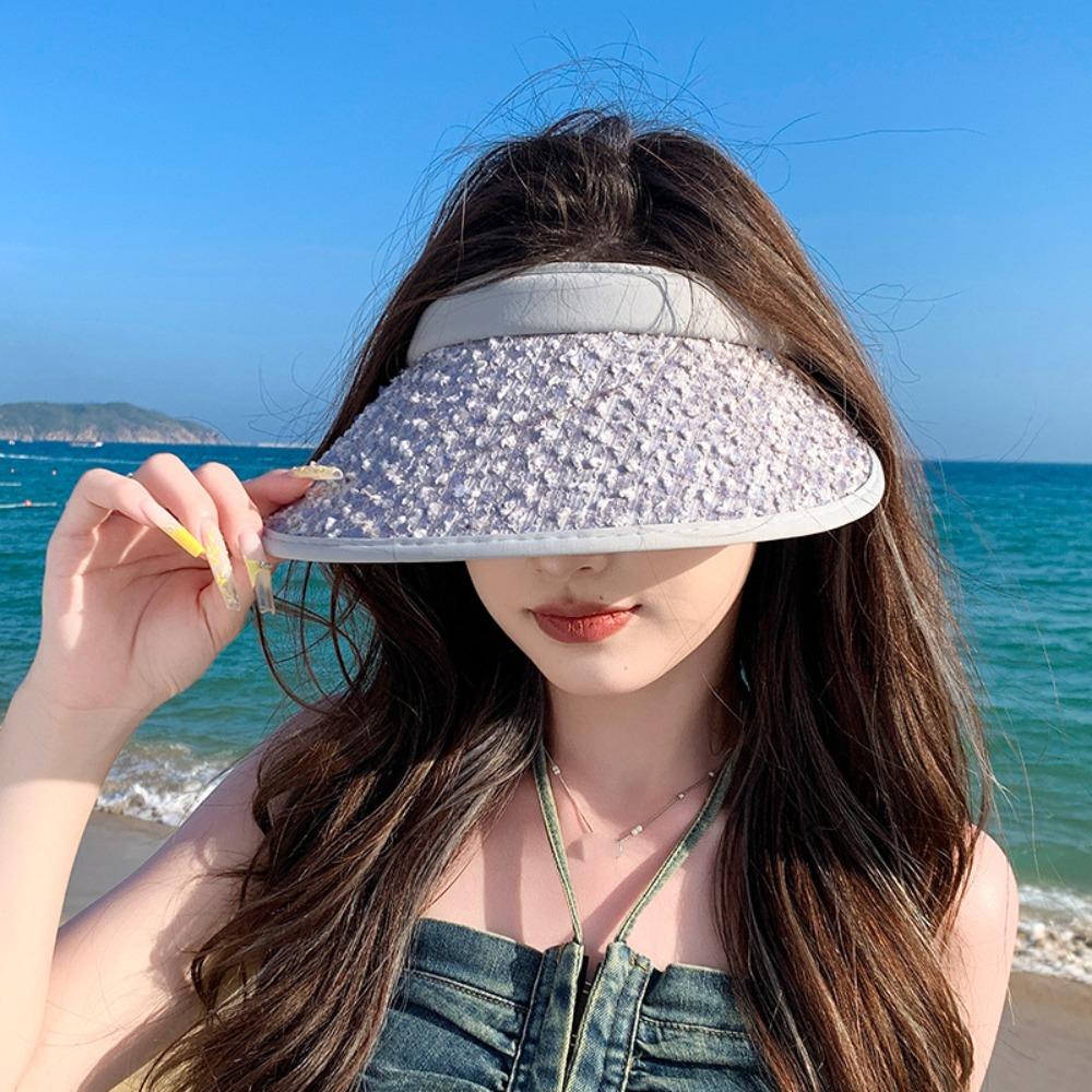 Shiny Empty Top Cap Summer Visor Cap Simple Sequin Sun Hat Women