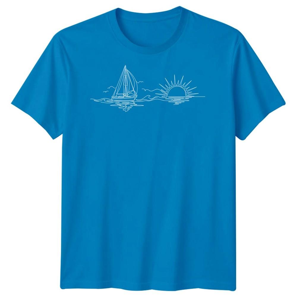 Sailboat Sunset Sailing Travel Unisexs TShirt Ocean Line Art